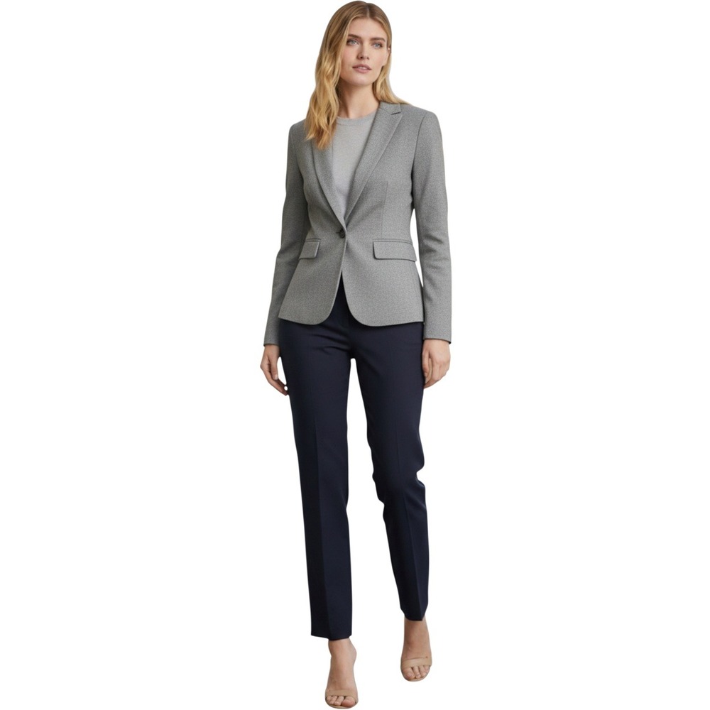 Kenneth Cole New York Womens Gray Herringbone Linen Blend Blazer Jacket Size 4